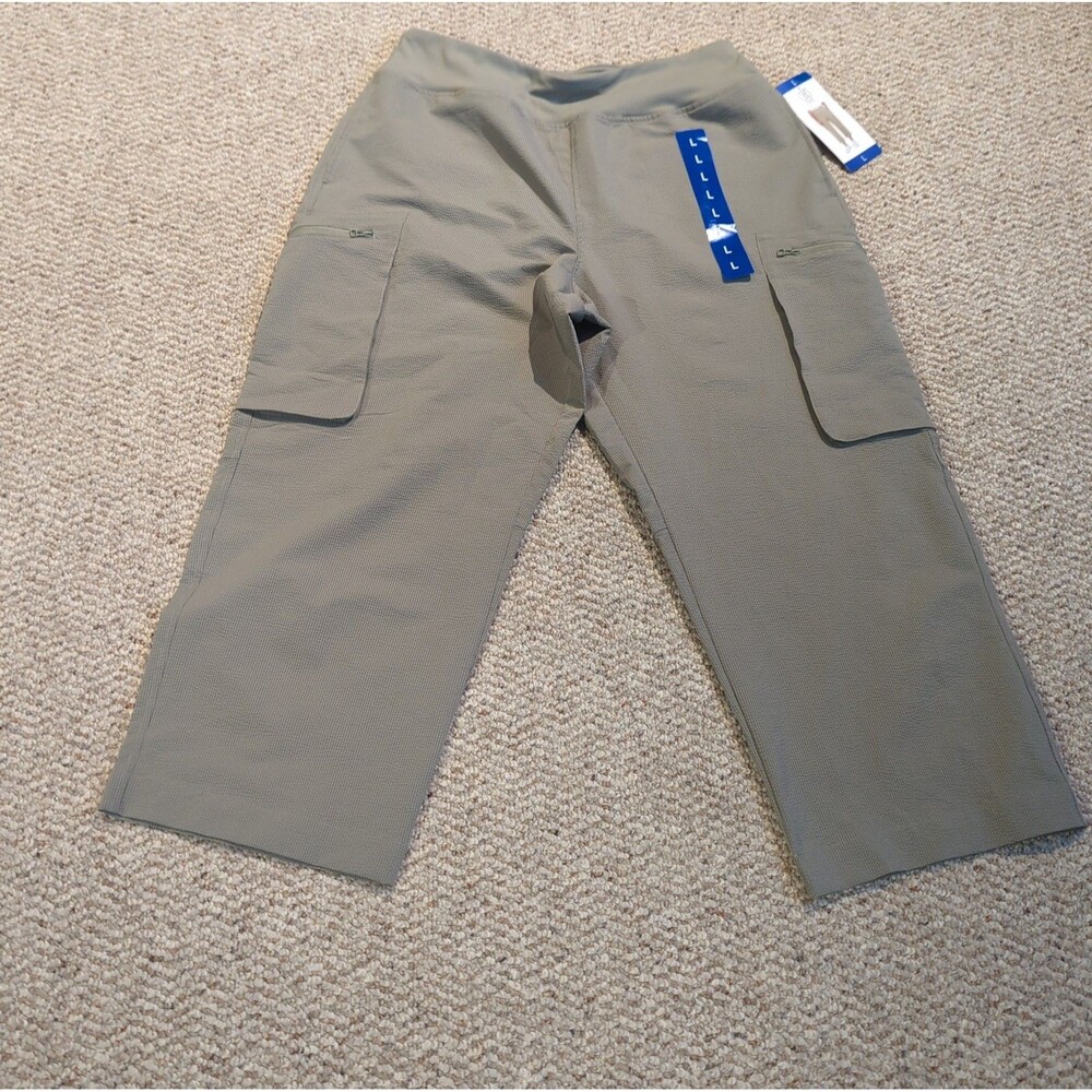 Sage Collective Cropped Cargo Pants Womens L Green Textured Pockets Casual